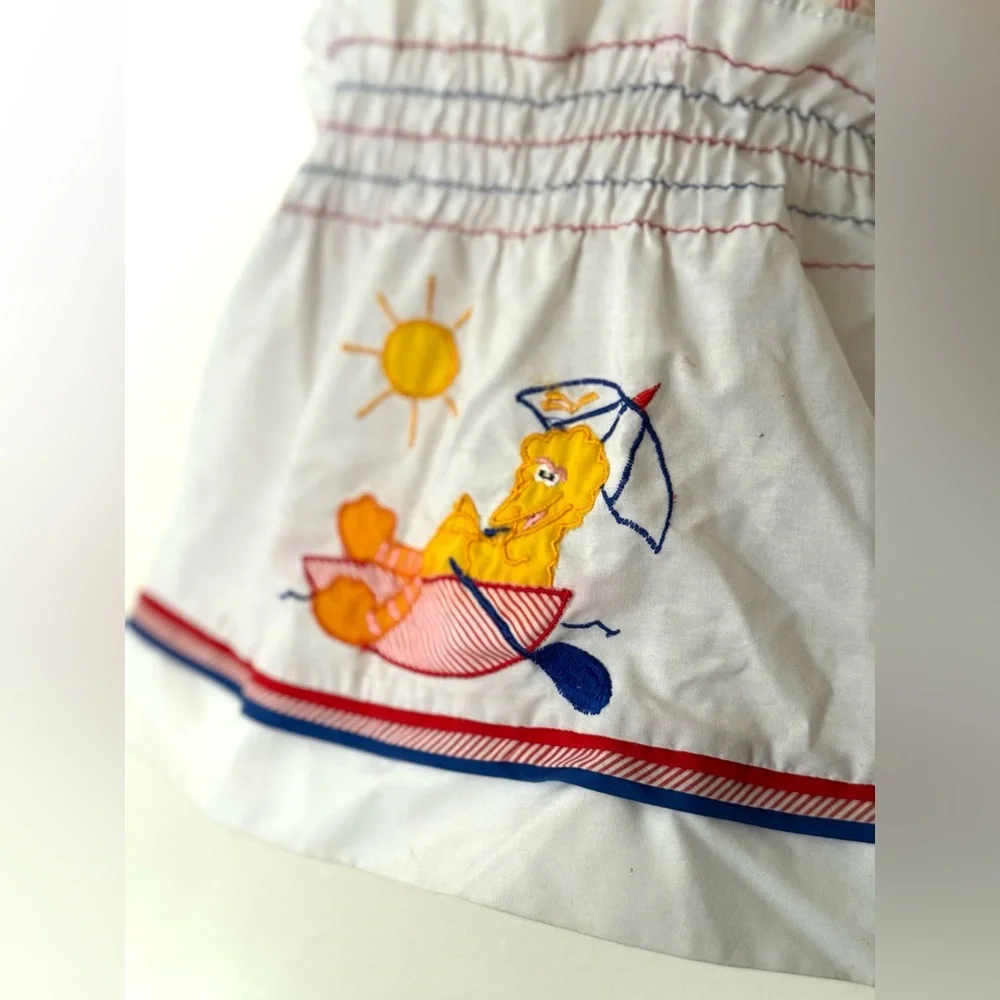 Vintage 80’s Sesame Street Baby Girl’s White Dress with Embroidered Big Bird - Picture 3 of 7